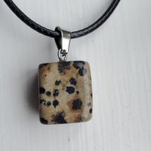 Necklace with Polished Stone Pendant, Dalmatian Jasper Gemstone, 18" black cord