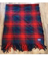Pendleton Red Green Plaid 100% Wool Fringe Blanket Blue Label 52x64 - $64.72