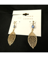 Lauren Conrad Blue Stone Gold Tone Feather Dangle Pierced Earrings NWT NEW - €10,12 EUR