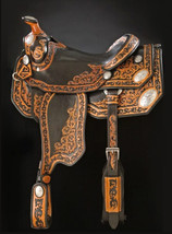 Western heavy show saddle 16&quot; on Eco leather buffalo tan,brown drum dye finished - $850.00