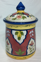 Pier 1 Vallarta Hand Painted Canister Cookie Jar  With Lid About 8 1/2&quot; Tall - £17.99 GBP