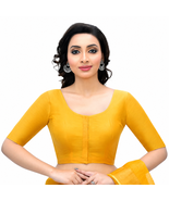 Mustard Yellow Ethnic Saree Blouse for Women Square Neck Party Festive Wear  - $15.00