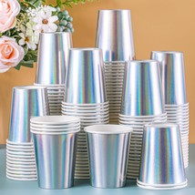 100 Pcs Iridescent Paper Cups 9 Oz Holographic Cup Disposable Party Cups For Dri - $28.99