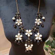 Womens Fashion Black White Flower &amp; Beaded Collar Necklace with Lobster ... - $29.70