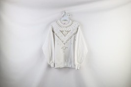 Vintage 90s Streetwear Womens Large Custom Glitter Puffy Paint Sweatshirt USA - £27.11 GBP