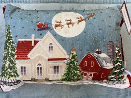 New Beaded Holiday Christmas Throw Pillow Farmhouse Barn Santa Winter  10x14 - £35.82 GBP