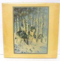 Leanin Tree Larry Fanning Tile Art Ceramic Wolf Pack &quot;September Snow&quot; Heavy - £30.26 GBP