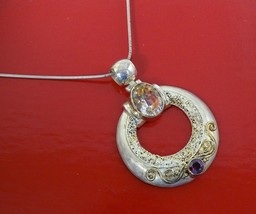 Vintage Gold Vermeil Sterling Silver Multi Gemstone Michou Pendant Necklace - $242.55