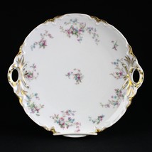 Haviland Limoges Schleiger 434A Pink &amp; Blue Floral Handled Cake Plate, Gold 10&quot; - £106.15 GBP