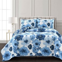 Full/Queen Blue Flowers Lightweight Polyester Microfiber Quilt Set - $3,415.63 MXN