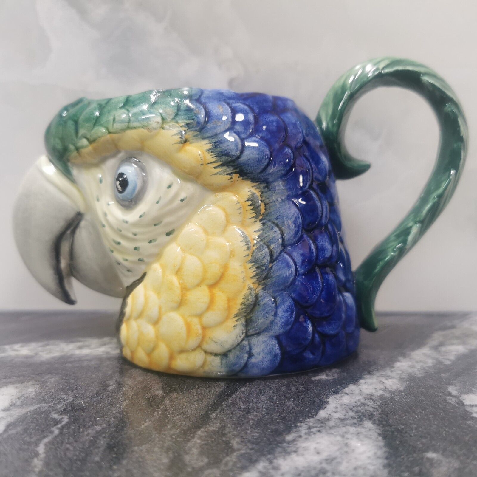 Fitz and Floyd Multicolour Parrot Bird Cup Mug Vintage 1991 Ceramic Rain Forest - £29.35 GBP
