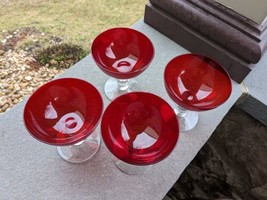 Set of 4 Duncan &amp; Miller Ruby Red Champagne Stems / Tall Sherbet Glasses - $32.90