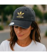 Adidas Womens Originals Relaxed Black Denim Gold Trefoil Logo Hat Strapb... - $424.09 MXN