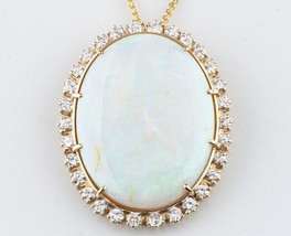 59.87 carat Opal wtith Diamond Bezel Pendant 14k Yellow Gold 20 inch Necklace - £9,849.00 GBP