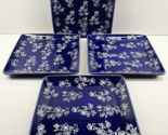 4 Temp-Tations Floral Lace Blue Square Dinner Plates Set White Flowers D... - £118.57 GBP