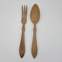 Wood Carved Fork and Spoon 10&quot; Plain Wood Salad Servers Utensil Set - $11.30