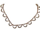Vintage Handmade Bronze Silver Beaded Choker Necklace Scalloped Fringe Boho - $21.82