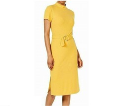 Ultra Flirt Junior Women S Mustard Yellow Mock Neck Belted Knit Sheath Dress NWT - £9.39 GBP