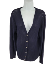 J Crew Cardigan Sweater Women&#39;s L Crochet Knit Navy Blue 73048 - $21.73