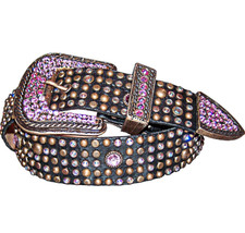 Black Antique Bronze Stud Leatherock Belt Made with Swarovski Rose Rhinestones S - £263.77 GBP