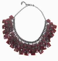 Vintage Joan Rivers Red Cha Cha Square Bead Layered Bib Necklace Japanned Metal - £29.69 GBP