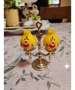 Vintage Salt &amp; Pepper Shakers Plastic Lamps on Metal Stand Colonial Oil ... - $15.95