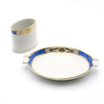 Herend Trinket Tray, Mini Vase, Hungarian Porcelain, Blue Art Deco Hand ... - $37.60