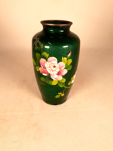 Beautiful Japanese Cloisonne Green Floral Rose Vase, Perfect Cond. 7 1/2&quot;T - £47.52 GBP