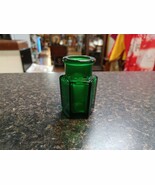 Antique Emerald Green 6 Panel Glass Smelling Salt Bottle Cork Top 2.75&quot; - $29.69