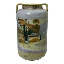 Antique 7&quot; Nippon Hand Painted Flower Vase Moriage Scenic Trees Barn Cou... - $112.20