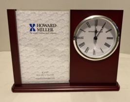 Desk Clock Howard Miller Classy Wooden With Attached 4X6 Photo Frame-Perfect - £11.12 GBP