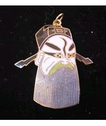 Vintage Chinese Opera Mask Pendant Gold Tone Enamel Necklace 1.5&#39;&#39; - £9.02 GBP