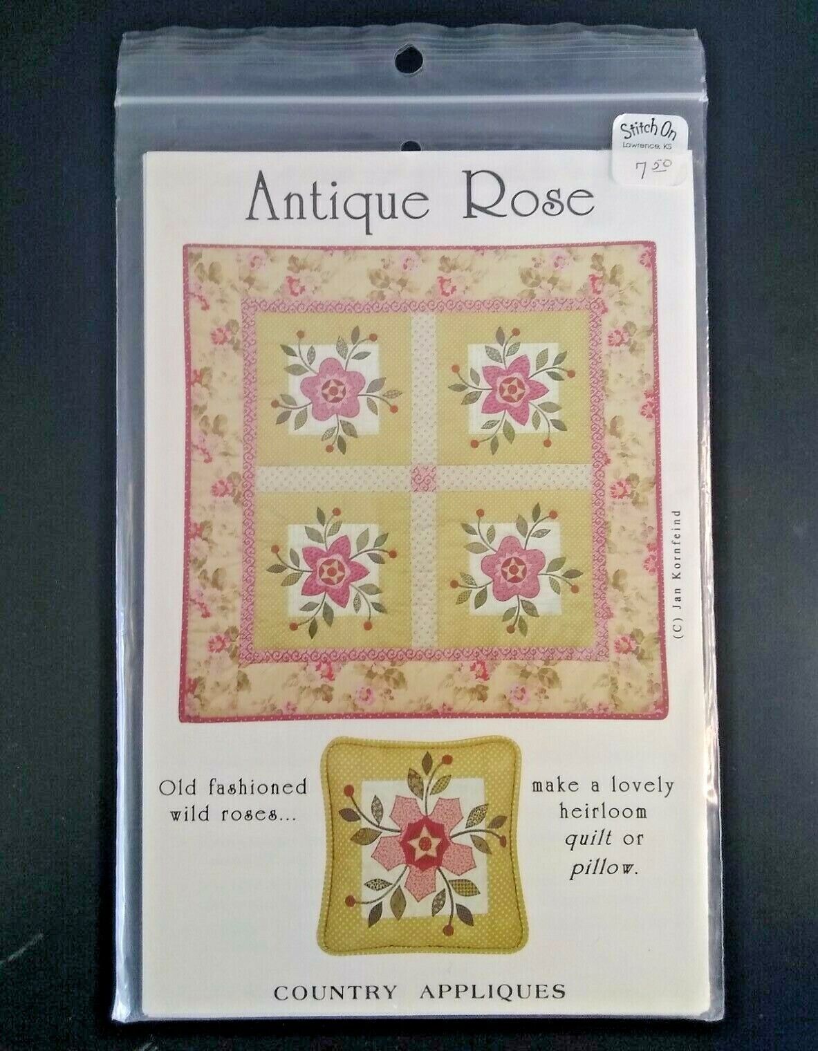 Antique Rose Heirloom Quilt Pattern Country Appliques 35.5"x35.5" Pillow CA-137 - $13.58