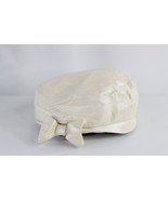 Vintage 50s Distressed Leather Bow Beret Hat Cap White Womens Size 22.5 USA - $59.35