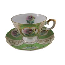 Thames China Green  and Floral Tea Cup and Saucer - £25.10 GBP