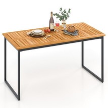 Acacia Wood Dining Table for 6 People with Slatted Tabletop and Umbrella... - £127.52 GBP