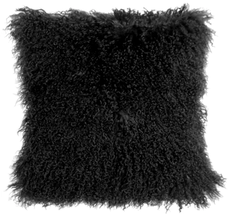 Mongolian Sheepskin Black Throw Pillow, Complete with Pillow Insert - $78.70