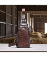 Vintage Floral Embossed Chest Bag – Coffee Brown Crossbody with Strap - €26,33 EUR