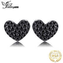Love Heart Genuine Black Spinel 925 Sterling Silver Stud Earrings for Women Fash - £18.66 GBP