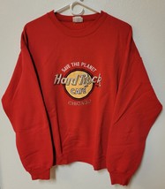 Vtg Hard Rock Cafe Chicago Sweatshirt L Red Bassett Walker Embroidered USA Made - £24.40 GBP