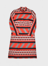 Vintage 80s Dress Womens M Red Striped Print Polyester Long Sleeve Midi - $31.78