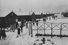 People leaving Buddhist church, winter by Ansel Adams - Art Print - £17.57 GBP+