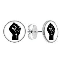 RAISED FIST EARRINGS 10mm Black Lives Matter BLM Power Salute Stainless ... - $6.95