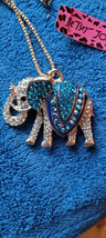 New Betsey Johnson Necklace Elephant Blues Rhinestones Pretty Decorate Collect - £11.98 GBP