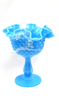 VTG Fenton Blue White Slag Hobnail Art Glass Compote Candy Dish Pedestal Ruffled - £30.15 GBP