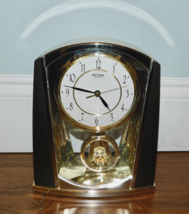 RHYTHM Quartz Mantel Crystal Clock Vintage MCM Desk Pendulum Gold Bronze... - $54.44
