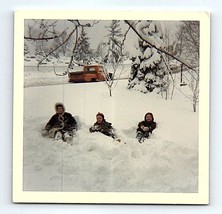 Color Photograph 3 Children Playing in Deep Snow Orange Truck Vintage Au... - £11.44 GBP