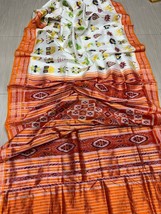 white  and golden border  Odisha Sambalpuri Ikat Pure Silk Saree - $492.17