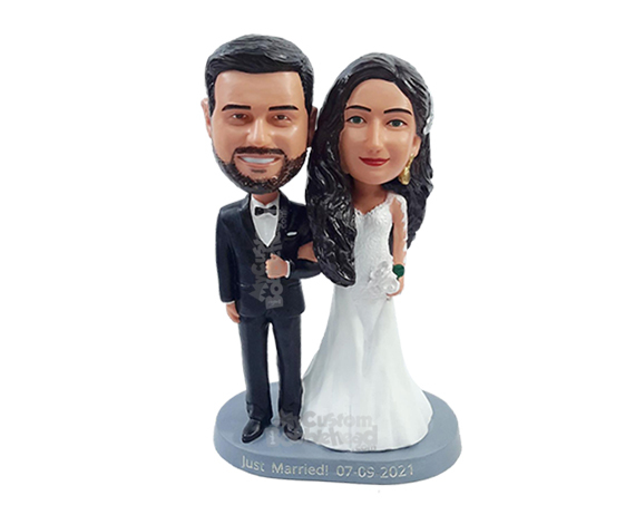 Primary image for Custom Bobblehead Classy couple wearring nice suit and dress with a bouquet - We