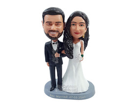 Custom Bobblehead Classy couple wearring nice suit and dress with a bouquet - We - £118.90 GBP
